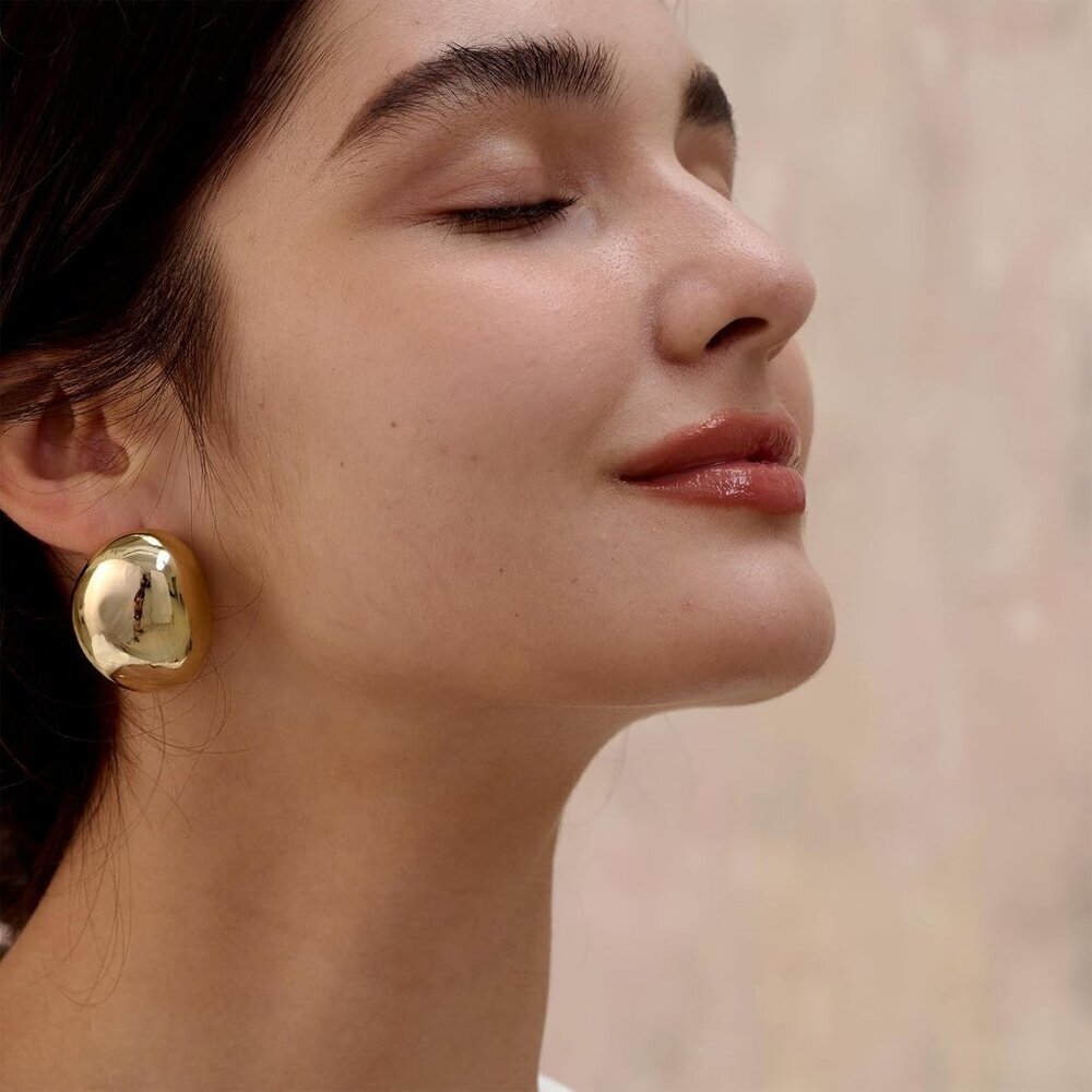 Elegant 14K Gold Plated Chunky Earrings Set - 2 Pairs for Stylish Women - Picture 8 of 8